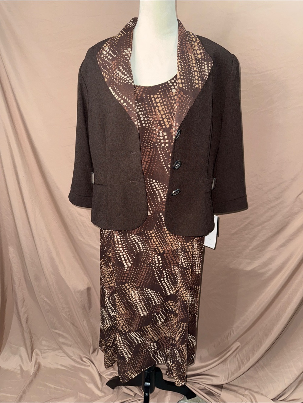 16P Studio I Brown and Cream Printed Maxi Dress with Coordinating Brown Jacket